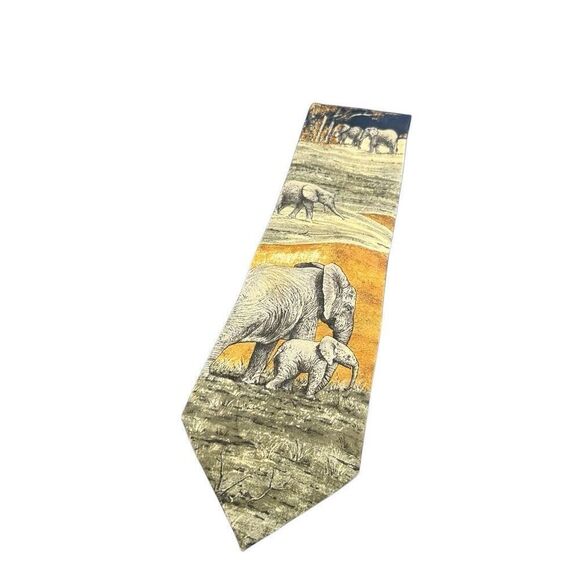 Wembley Endangered Species Tie Afternoon Drink African Elephant Mammal Silk - Picture 1 of 5